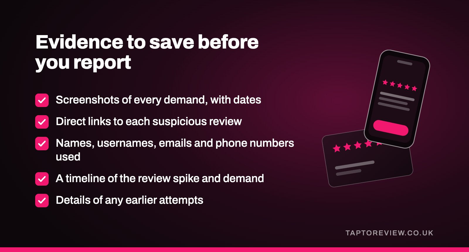 Evidence to save before you report